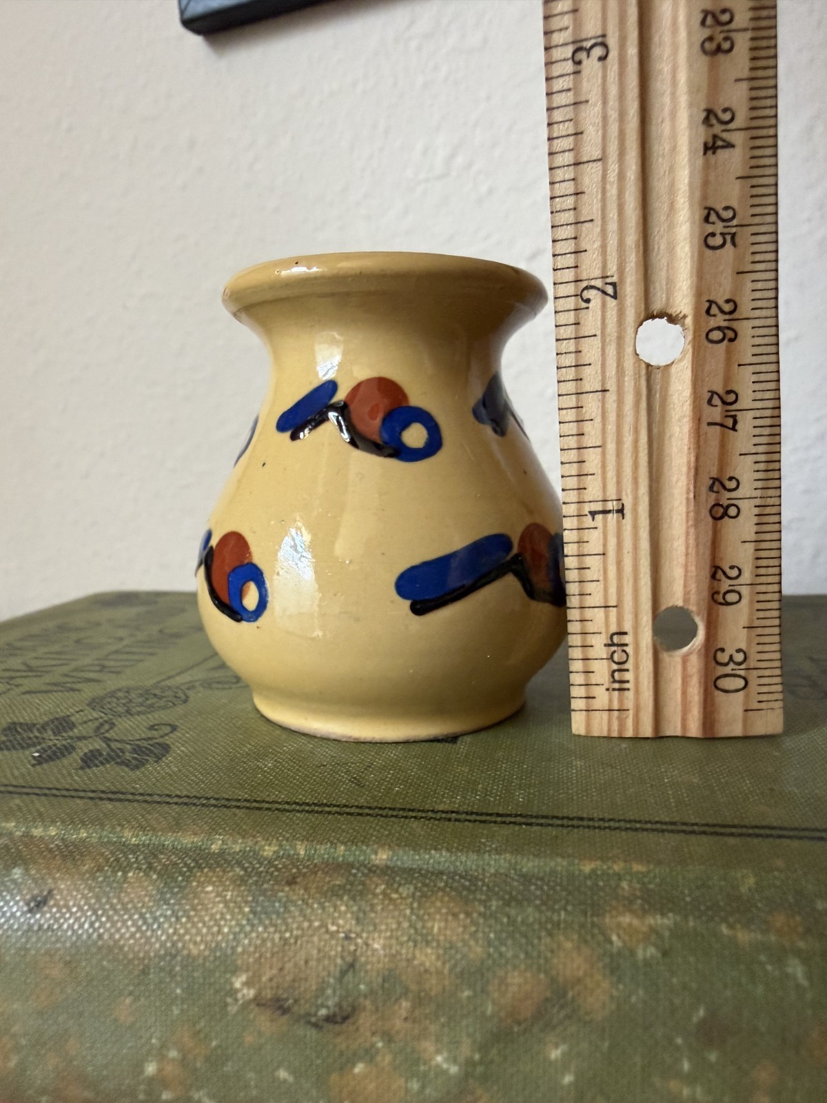 Anton Lang Pottery Oberammergau Vase Blue Cream Brown Signed 2 Inches