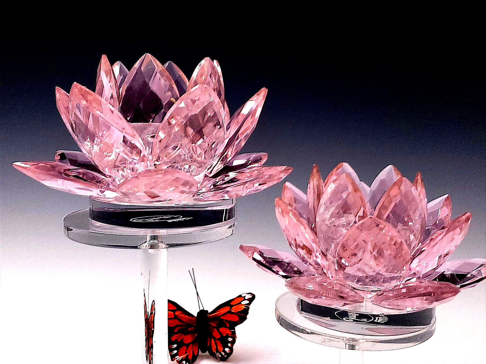 Sorelle Crystal Lotus Flower Easter Pink Cut Glass Taper Candle Holders