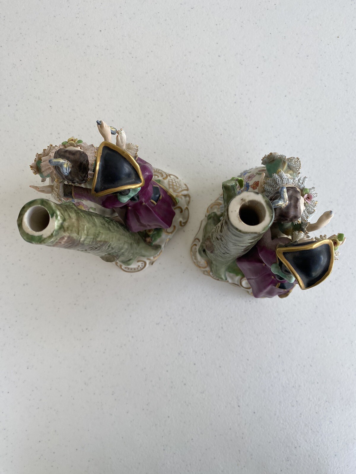 Dresden Figurine Couple Courting Set of 2 West Germany FLAWS Lot TWO VINTAGE