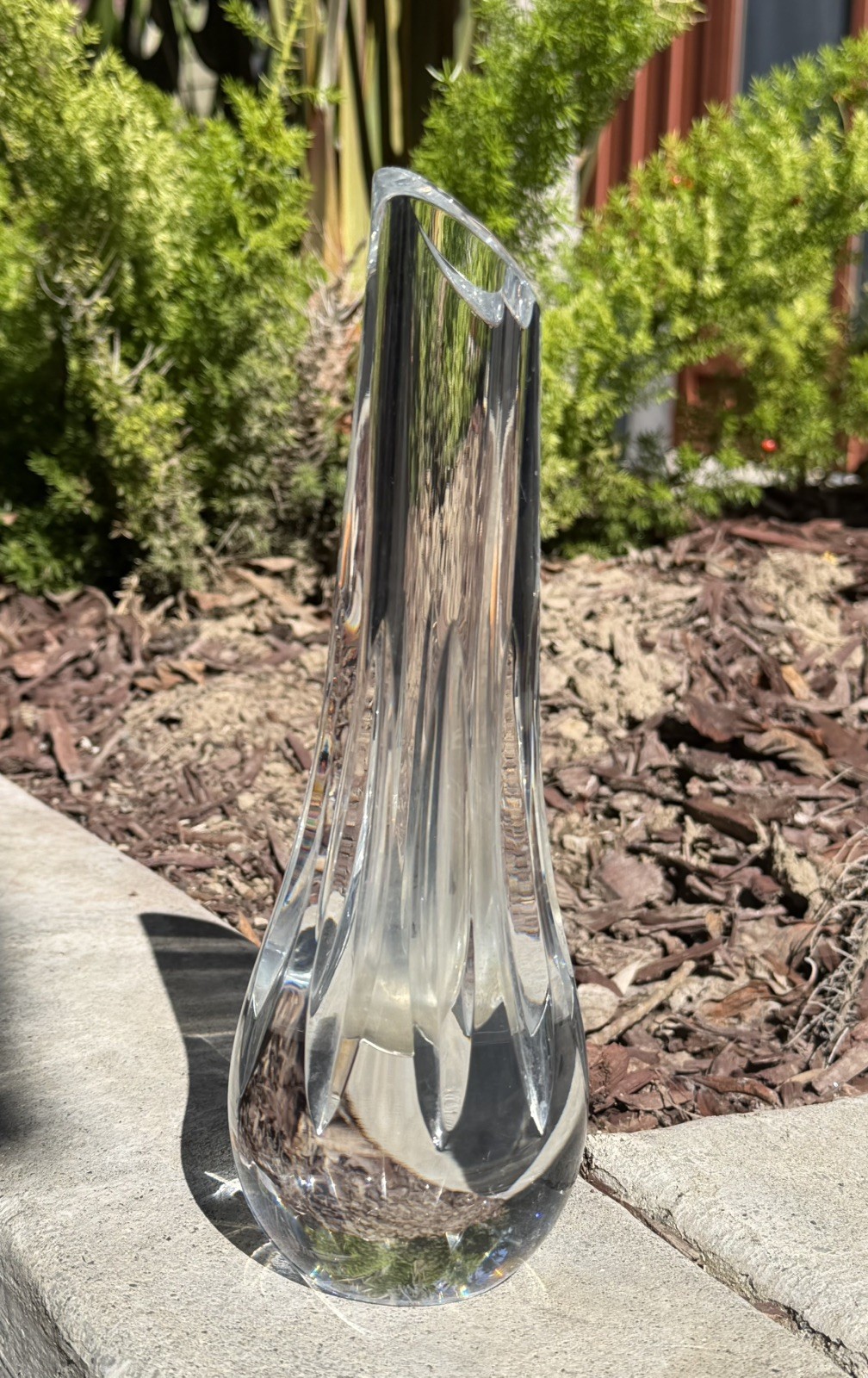 Baccarat Clear Crystal Annick Bud Vase 9″ Signed w/Vertical Cuts
