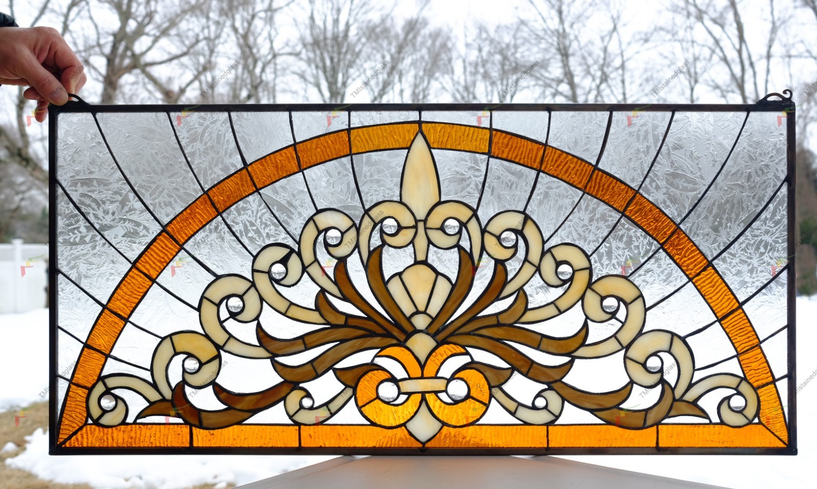 33.5″ x 15.75″ Handcrafted Tiffany Style Stained Glass Window Panel HF36