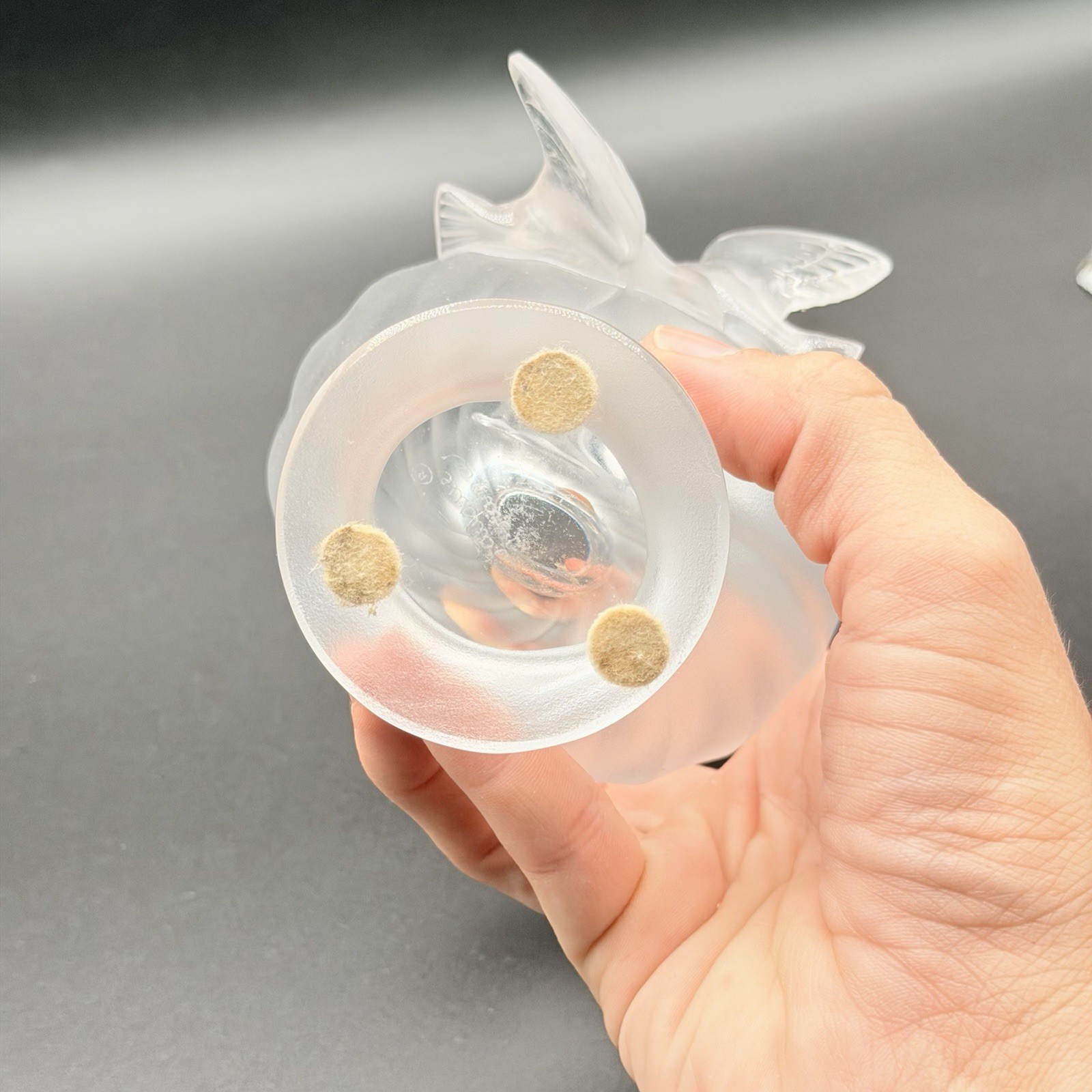 LaLique Crystal Rosine Vase featuring Doves Tiny Flaw