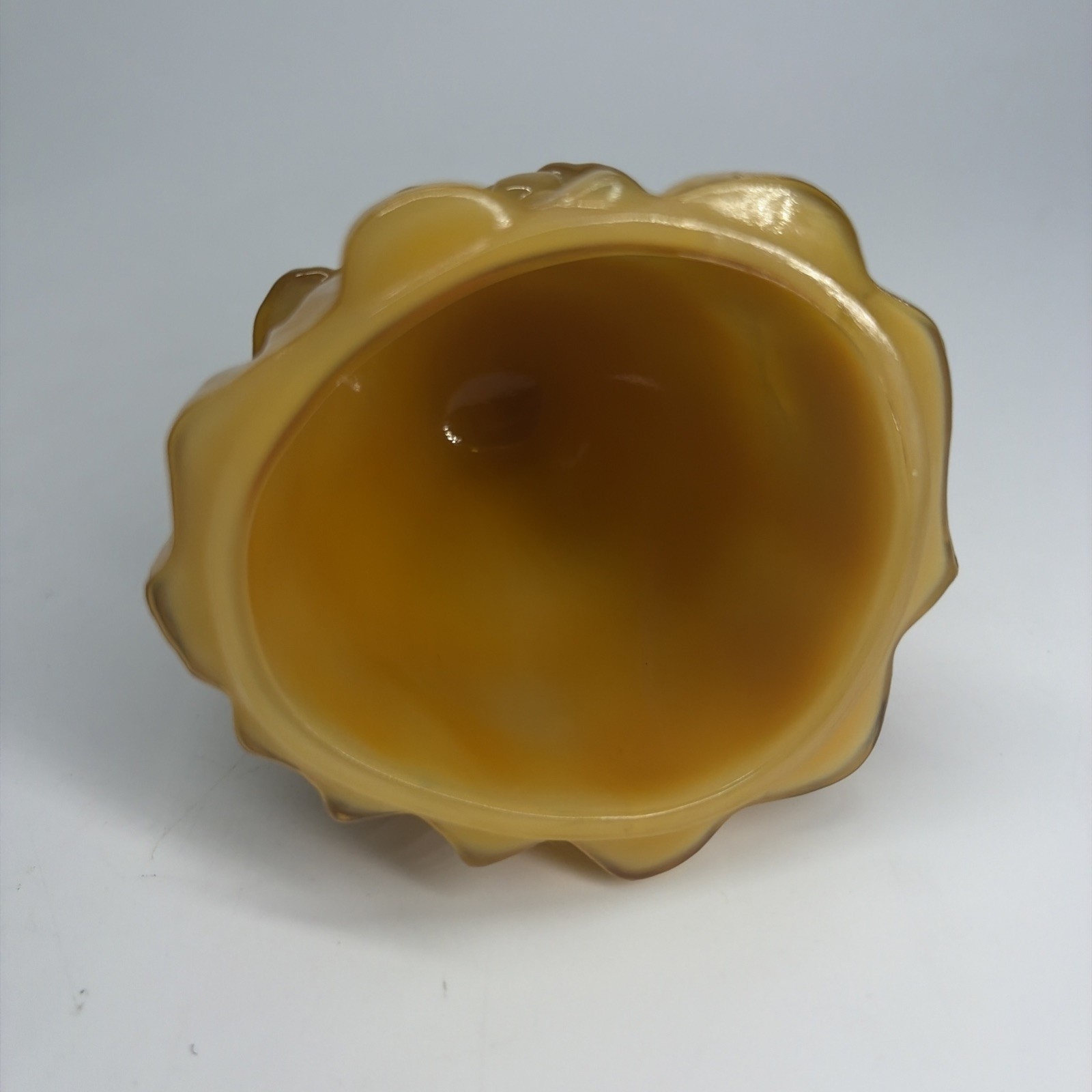Boyd Art Glass Louise Doll Figurine 4.25″ Apricot Orange Cadmium UV Glow
