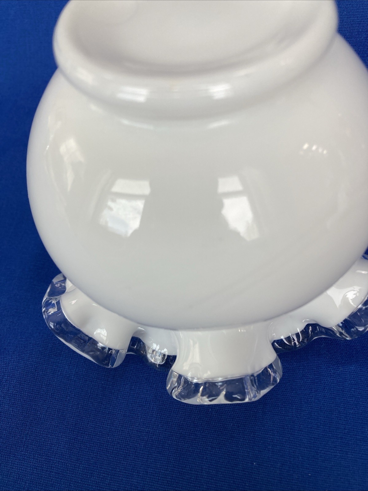 Fenton Silver Crest Ruffled Edge Vase Milk Glass Rose Bowl Vintage