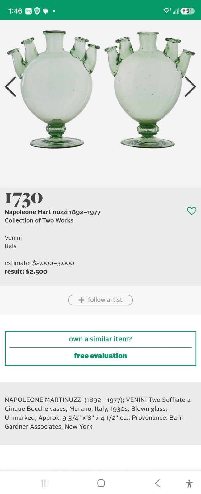 Napoleon Martinuzzi Soffiato Vintage Murano Glass Vase