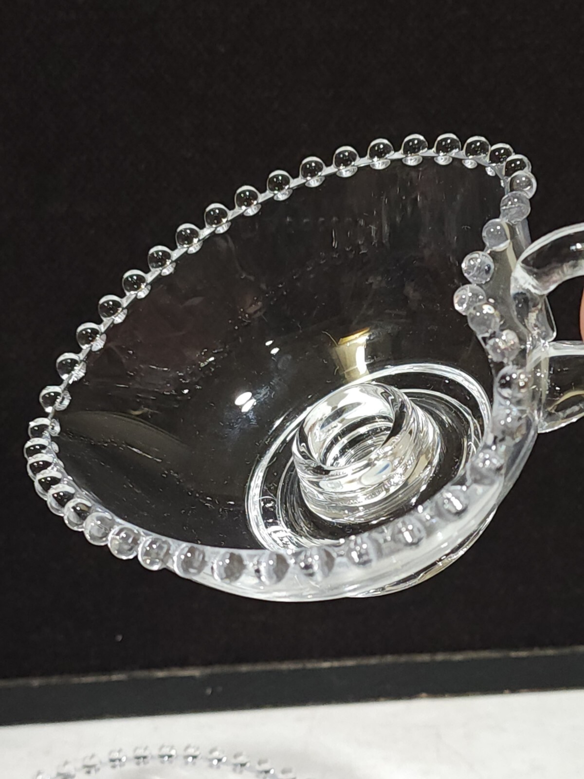 Pair of HTF Imperial Clear Glass Candlewick HEART Shaped Handled Candle Holders