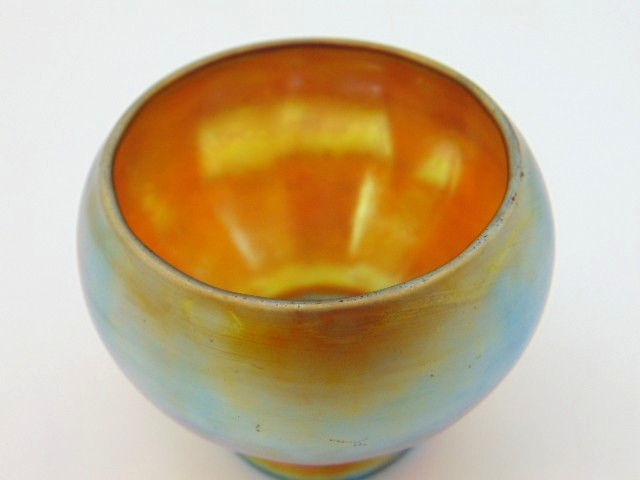 Antique Frederick Carder # 514 Gold / Blue STEUBEN AURENE Art Glass Mini Vase