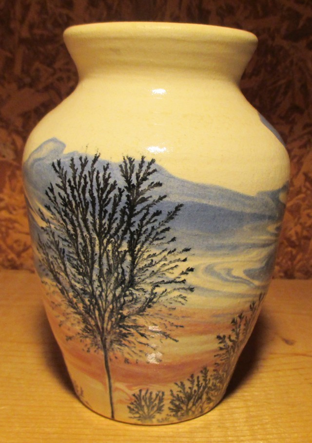 Vintage Sevierville Pottery TN Vase ©1985, Hand Painted Trees/Sky