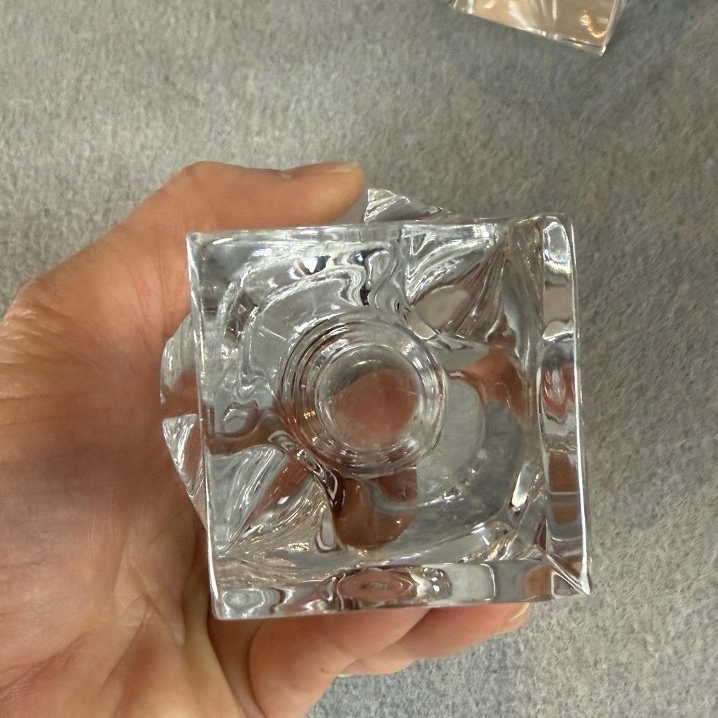 Mikasa Art Deco Crystal Abstract Art Glass Candlestick Holders Modern Heavy