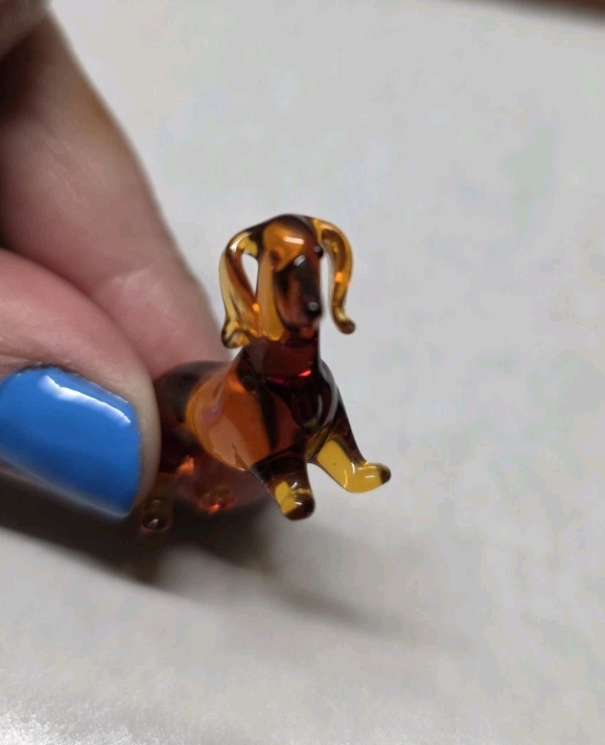 amber hand-blown art glass dachshund dog Miniature figurine