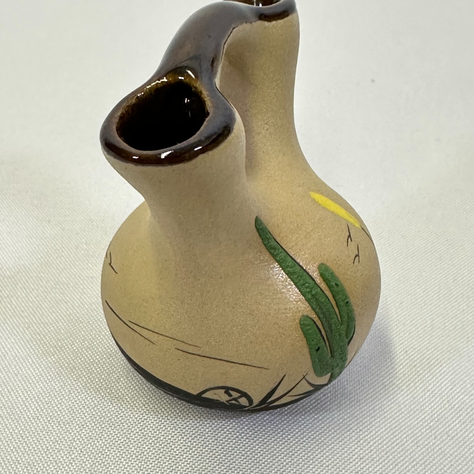 Southwestern Miniature Pottery Vase Saguaro Cactus Hand Painted 3-1/4″ Tall