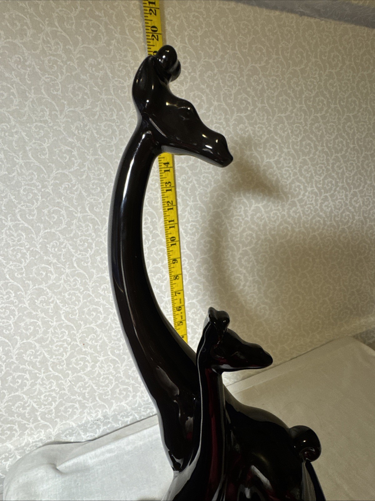 Haeger Black Glazed Giraffe With Baby Figurine