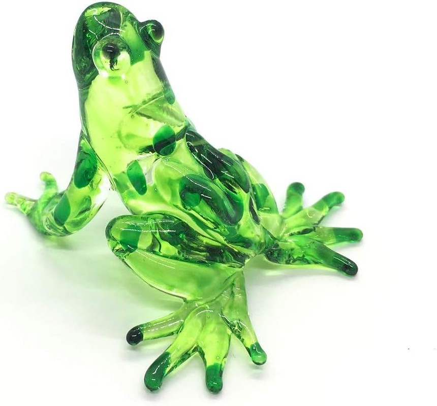 Hand Blown Art Glass, Rainforest Green Frog Miniature Animals Collection, Dol…