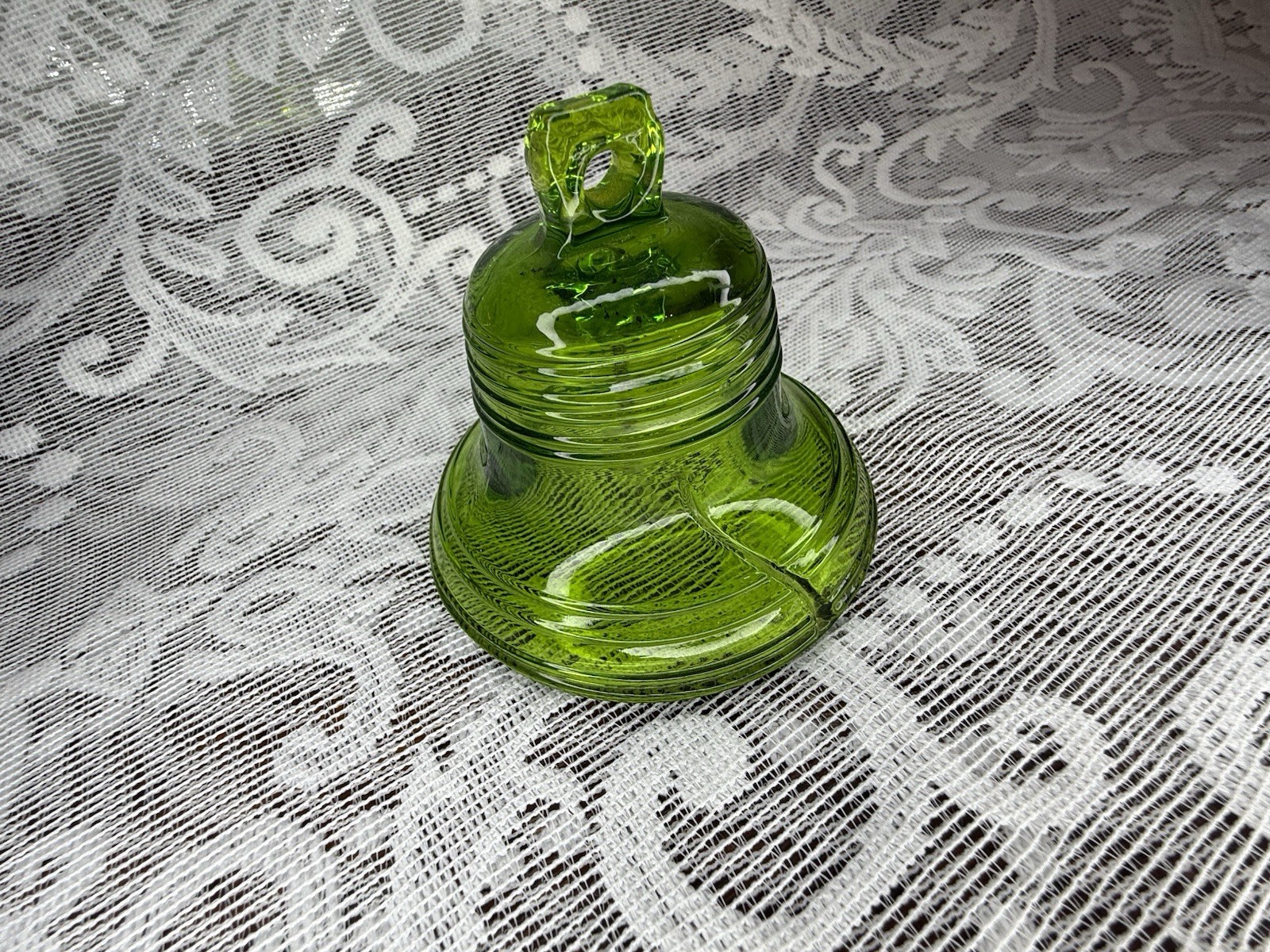 Rare Vintage Viking Glass Green 1776 Liberty Bell Paperweight 3.25 in