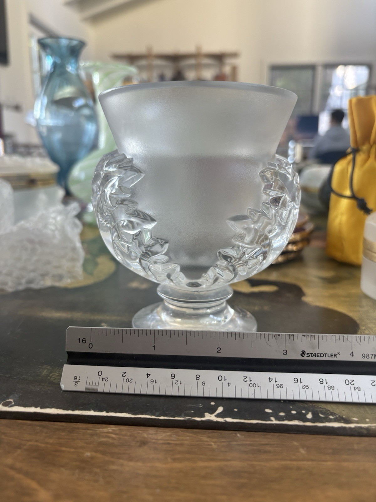 Lalique Clear Frosted Crystal Acanthus Leaf St. Cloud Flared Footed Vase