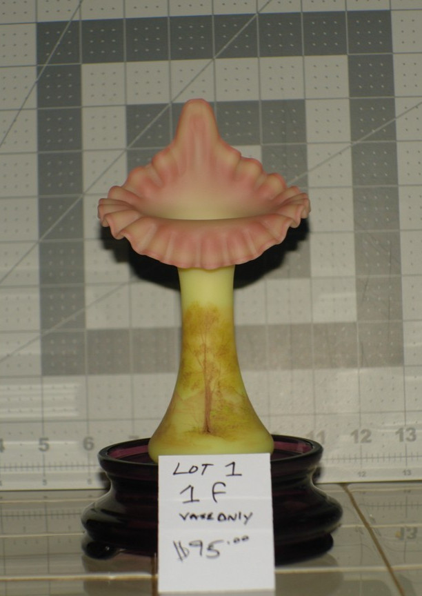 Fenton Burmese 8in vase with Rose Lip Tree Landscape Vase Hand Painted 1990