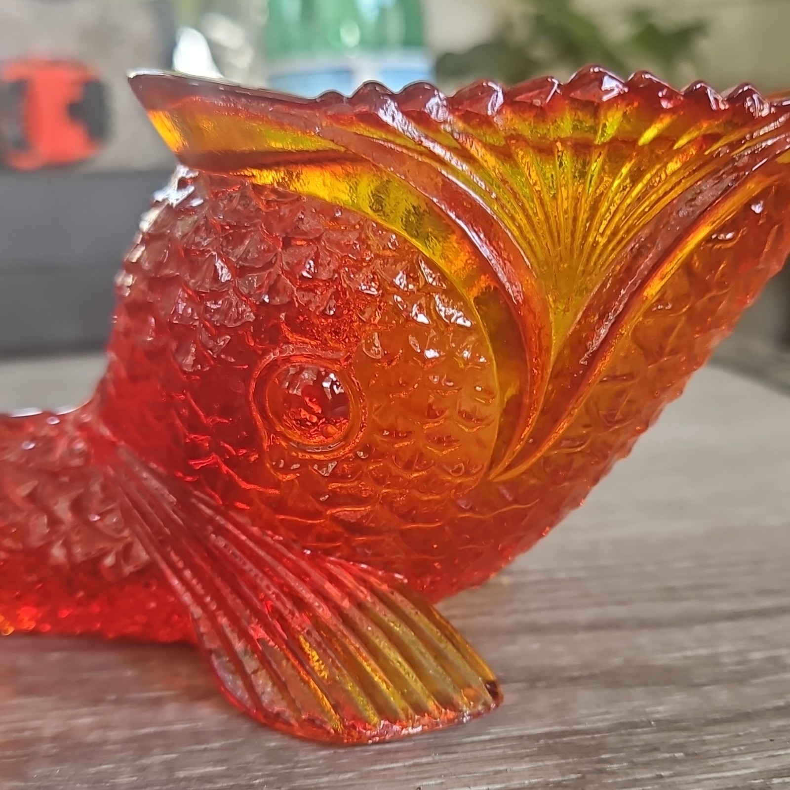 Kemble Candy Dish Red Orange Glass Fish Figurine Pair Fish Theme Decorative