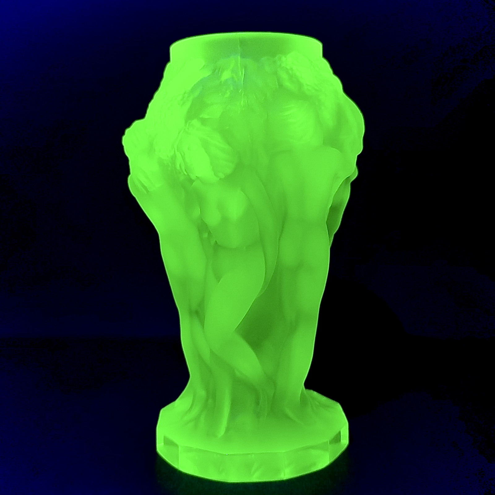 Uranium Glass Vase Nude Women Rare Vaseline Yellow Glass Vase Art Deco