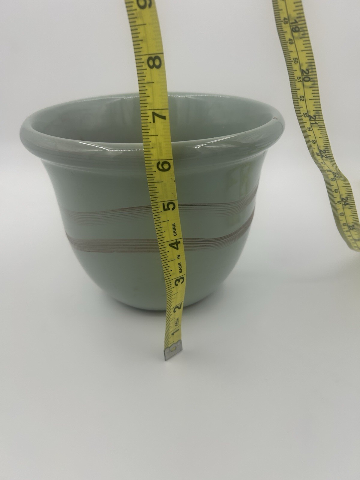 Italian Ceramic Art Pottery Vase/Planter Hand Scored Light Mint Green 6”