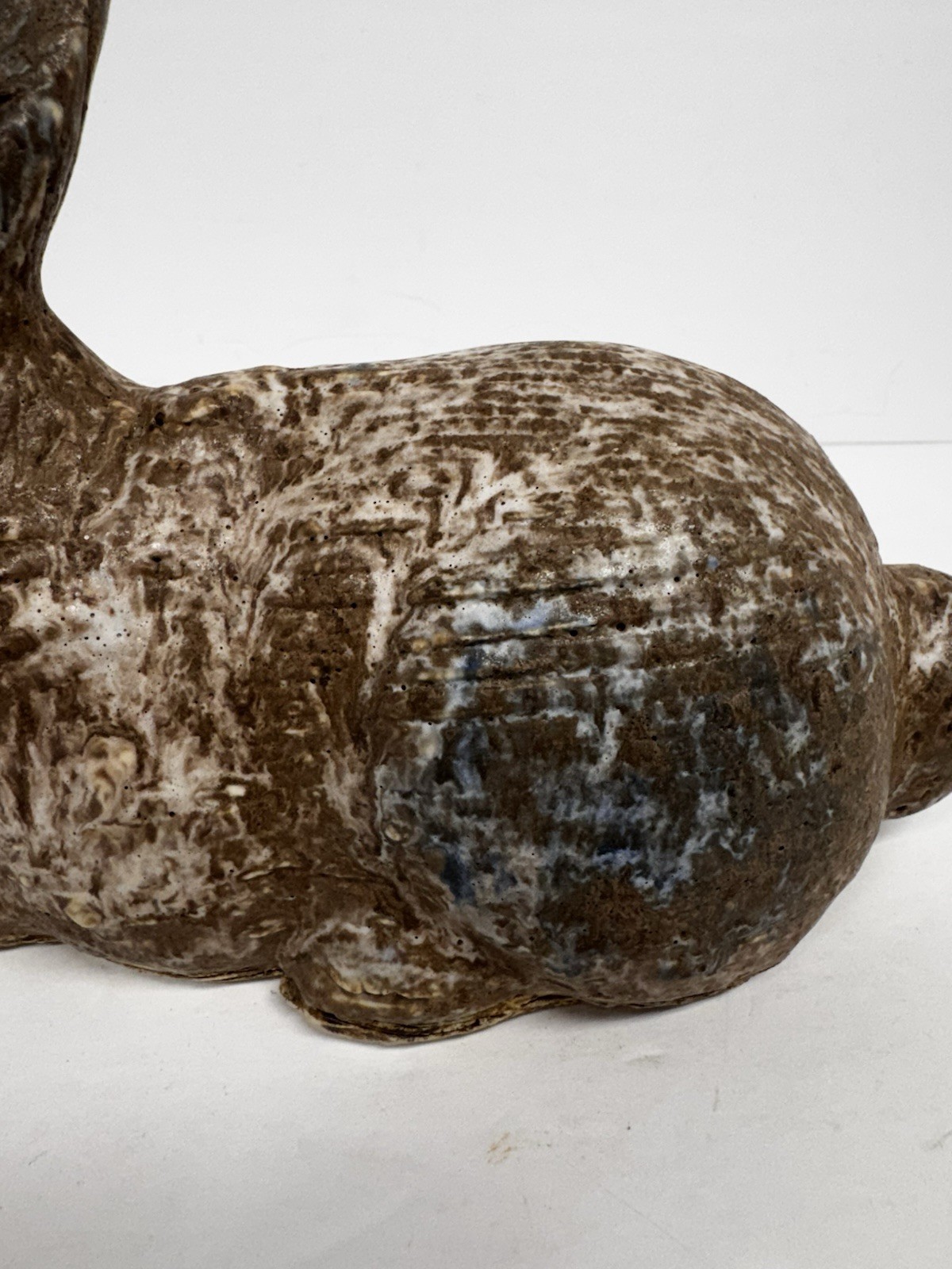 Vintage McCarty Pottery Large Nutmeg Rabbit w/Blue Accents Bunny