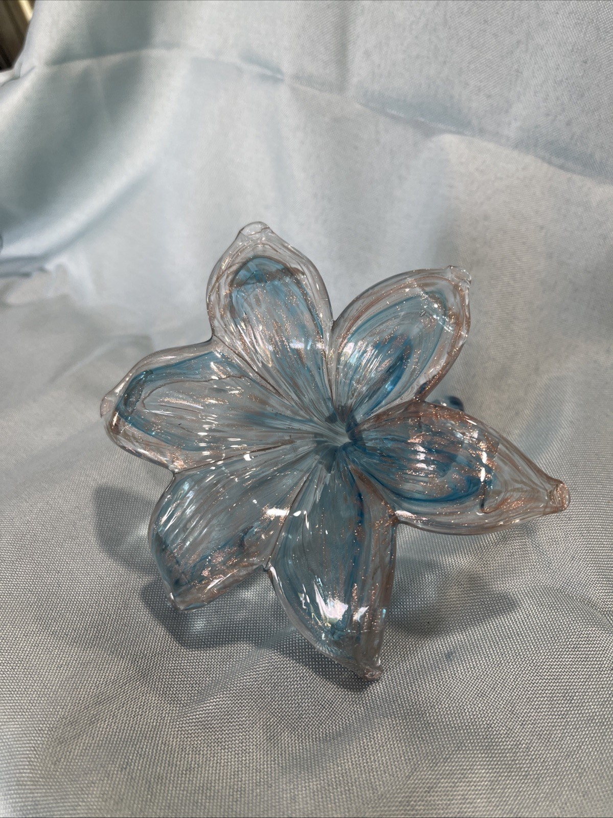 Glass Stemmed Flower Swirls Of Blue And Clear Colors