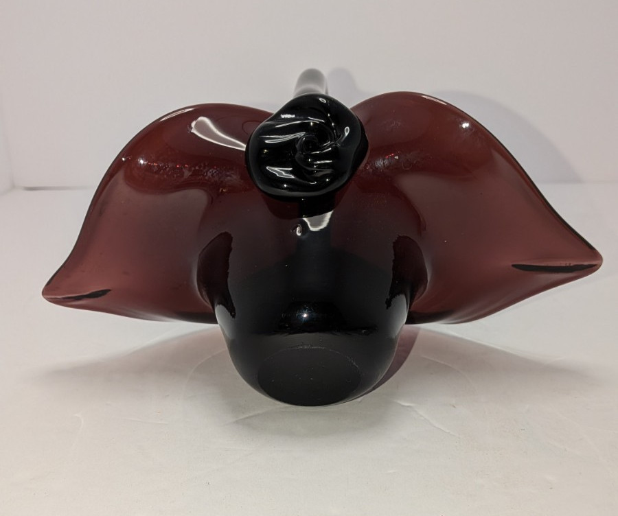 Glass Amethyst Purple Small Basket 7 Inches Tall 8 Inches Long 4.75 Inches Wide