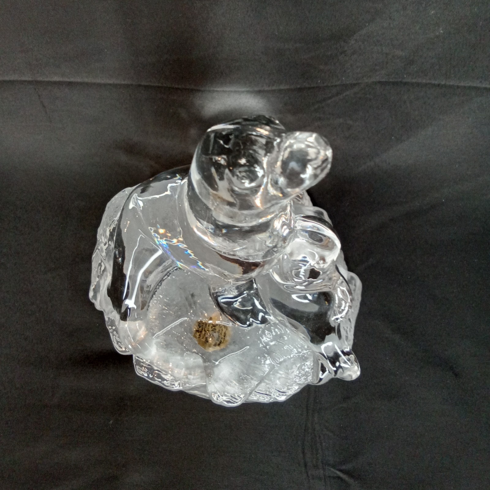 Vintage 1990s Royal Crystal Rock Paperweight Crystal Seal Family Made In Italy