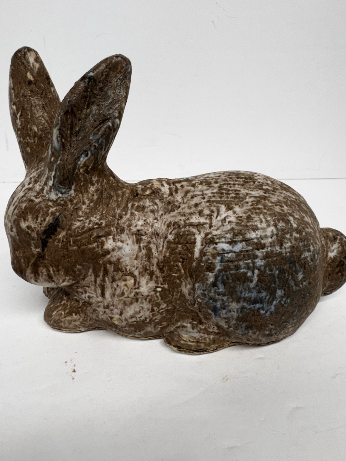 Vintage McCarty Pottery Large Nutmeg Rabbit w/Blue Accents Bunny