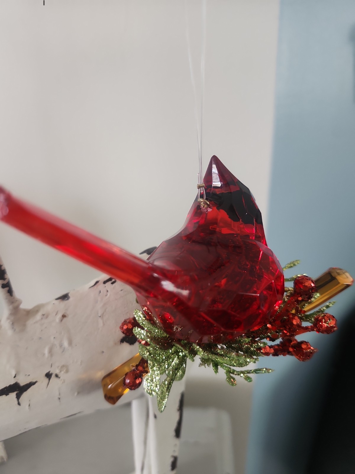 RED CLASSIC CARDINAL GLASS BIRD Handcrafted Hanging Figurine Gift – 3w x 7″h