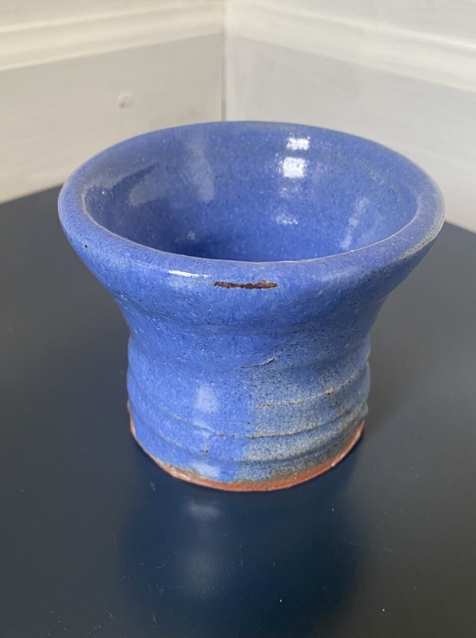 Blue Heavy Handmade Signed Ceramic Art Pottery Vase Pot Planter Cup Bowl 3.25 In