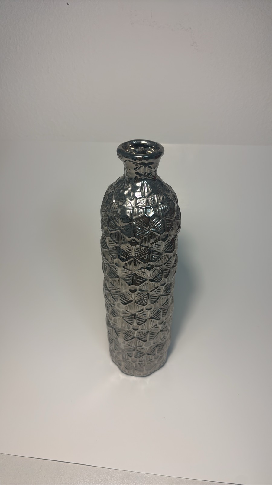 Silver Ceramic Textured Geometric Vase Metallic Decor