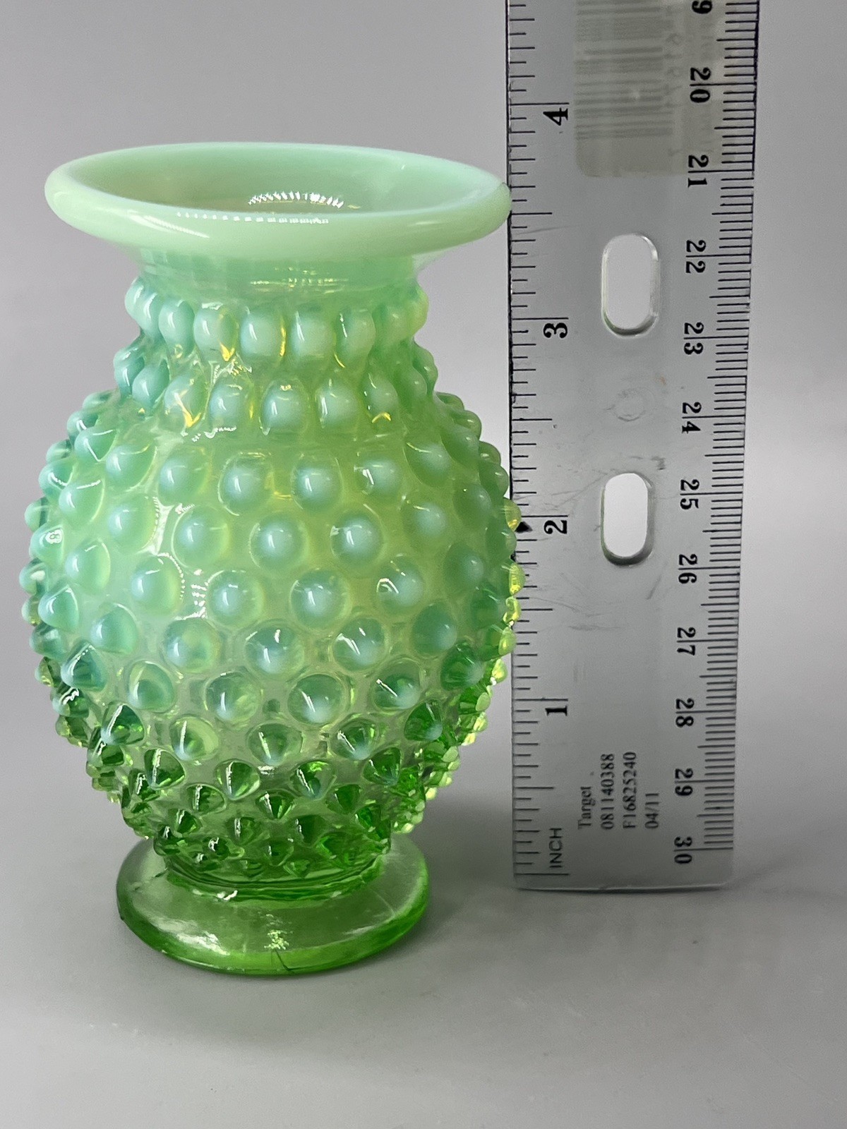 Vintage Fenton Uranium Hobnail Opalescent Green Glass Vase GLOWS