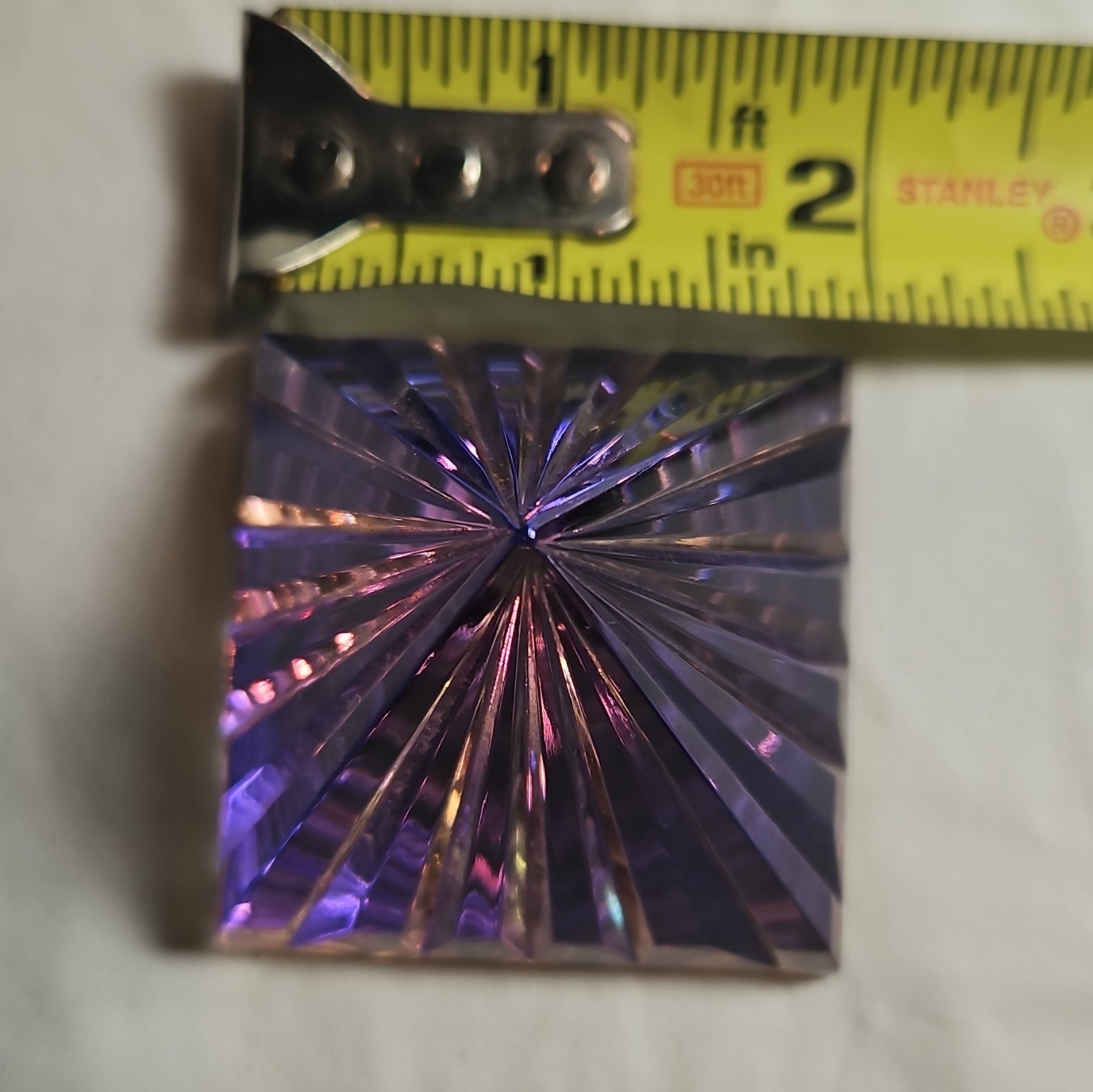 2 Multicolor Iridescent Faceted Glass Pyramid Paperweights, Prism Style