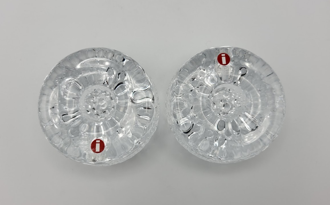 Vtg Scandinavian Crystal Iittala Candle Holders Set of 2 Finland Clear