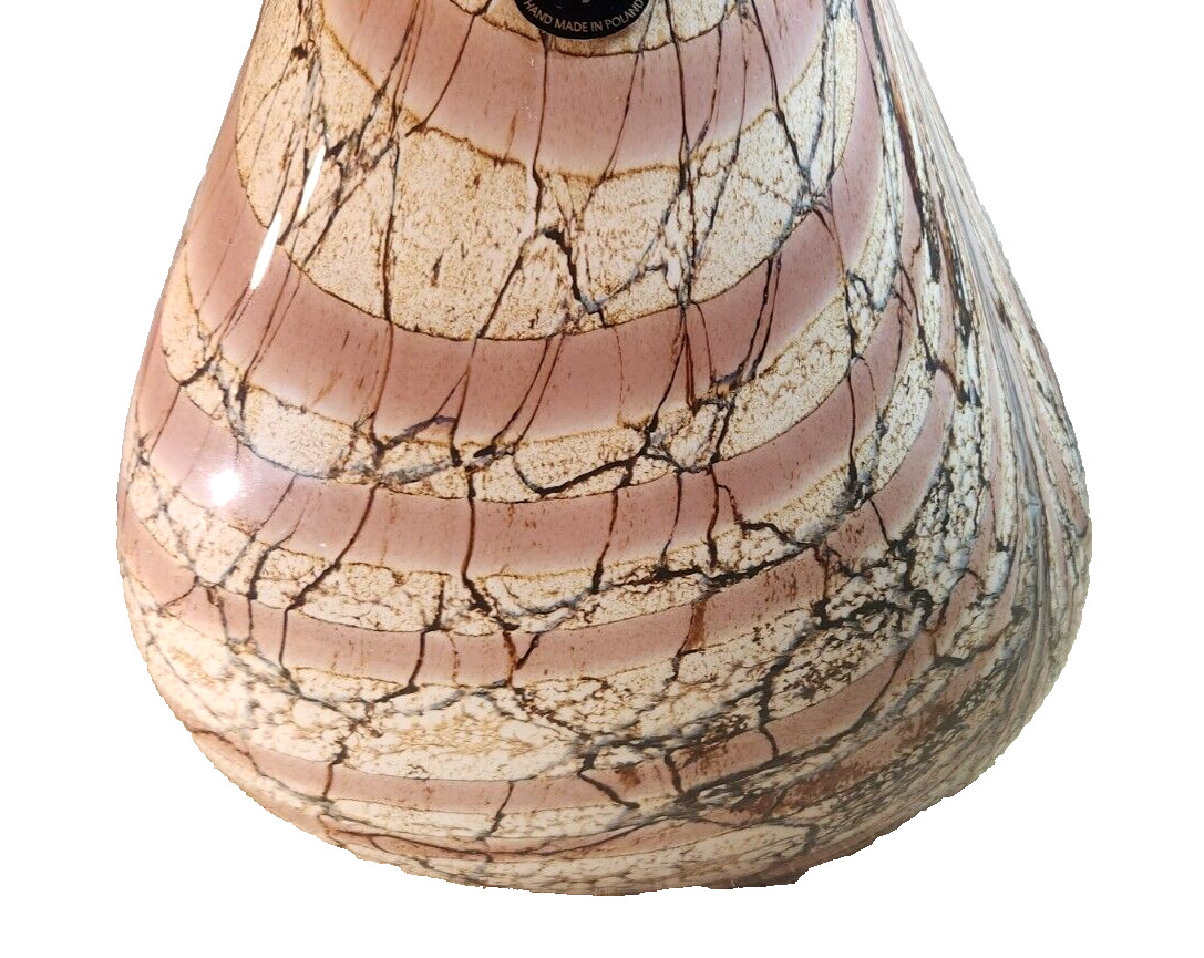 Jozefina Krosno Large Heavy Vase 12″ Poland Tall Pink Marble Art Glass Vintage