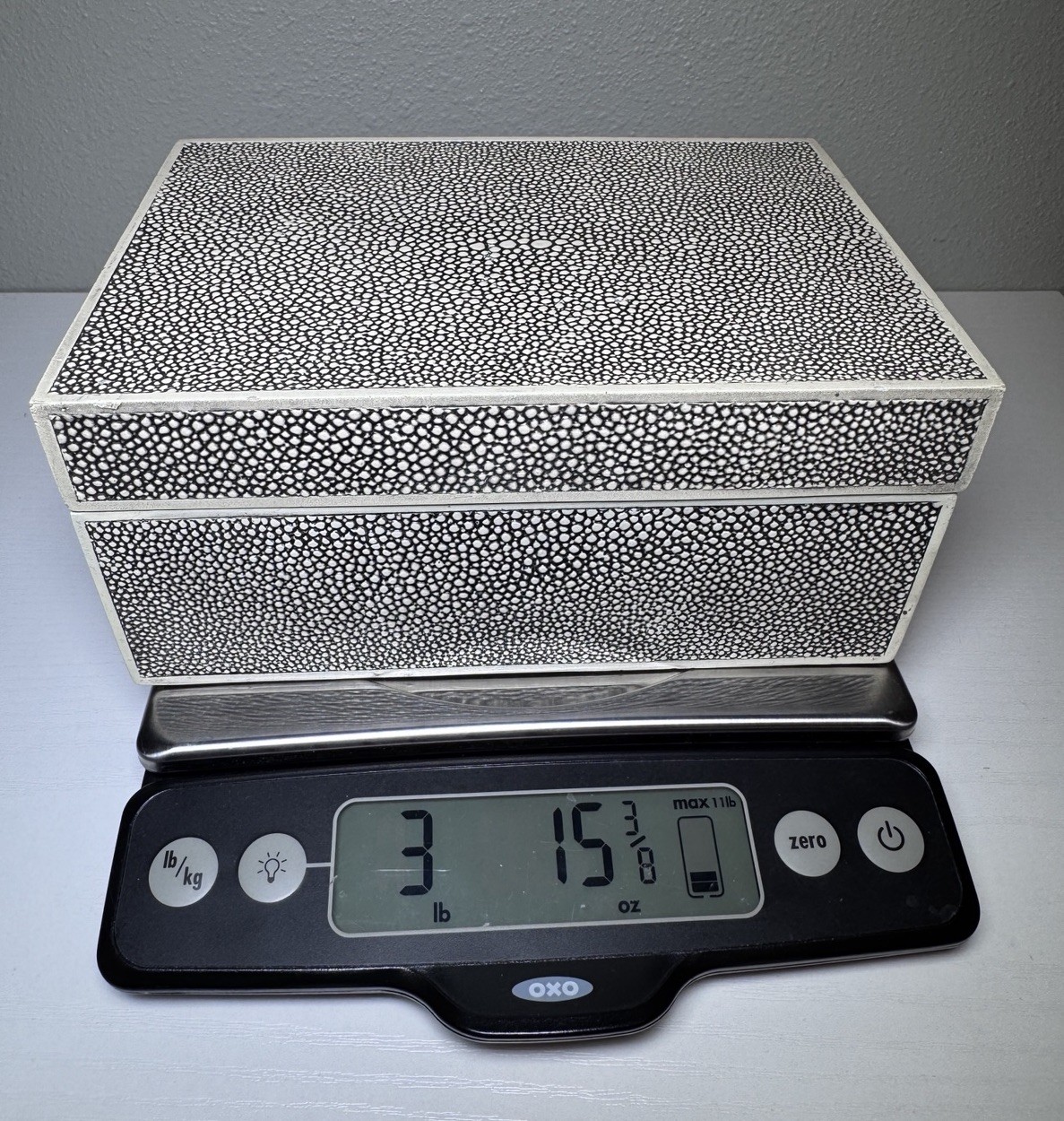 Vintage Shagreen Keepsake Box Blue/Black White – Heavy – 4 Pounds – 3”x5”x7”