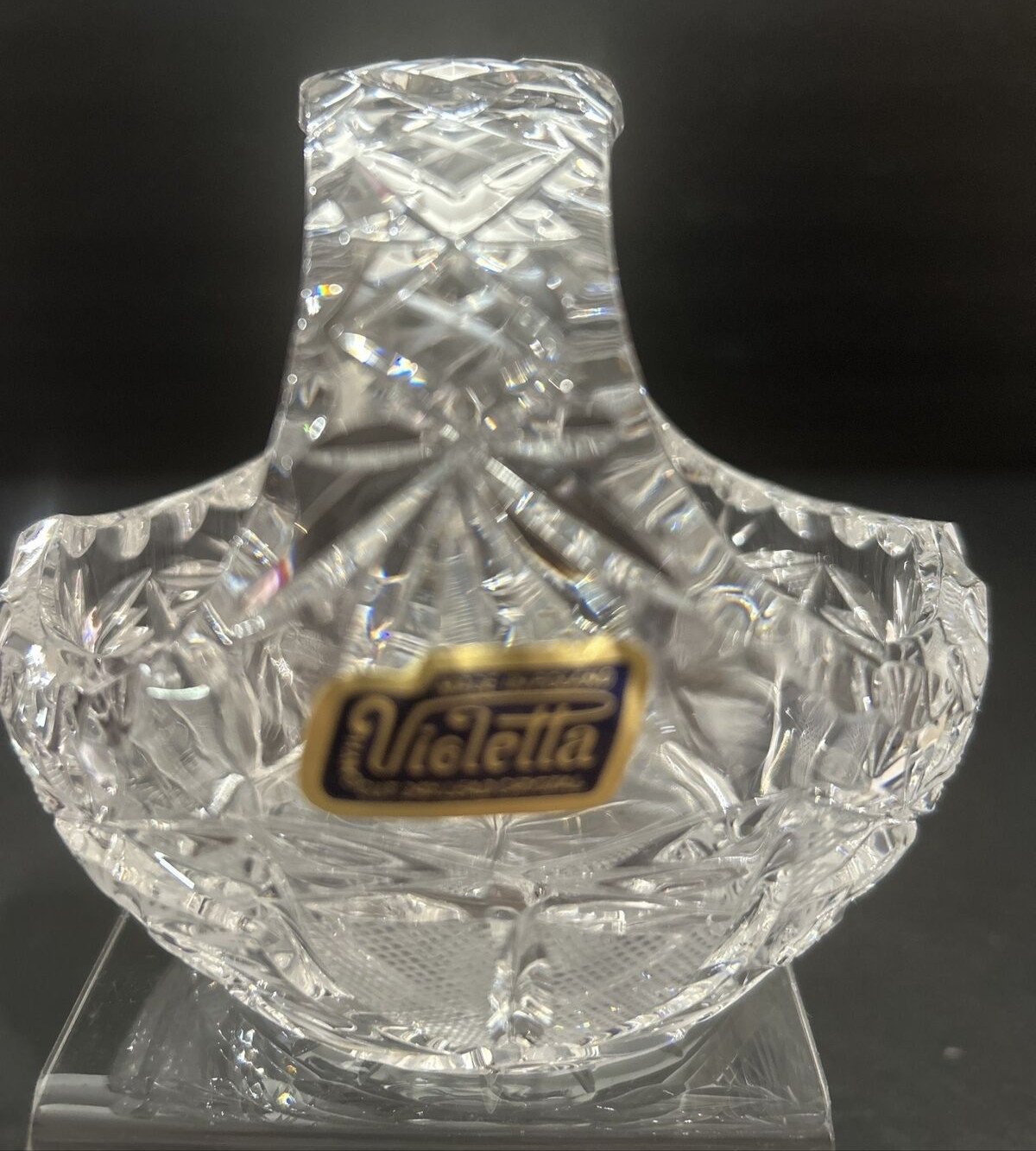 Vintage Violetta 3-3/4” Crystal Basket ~ Made in Poland Hand Cut