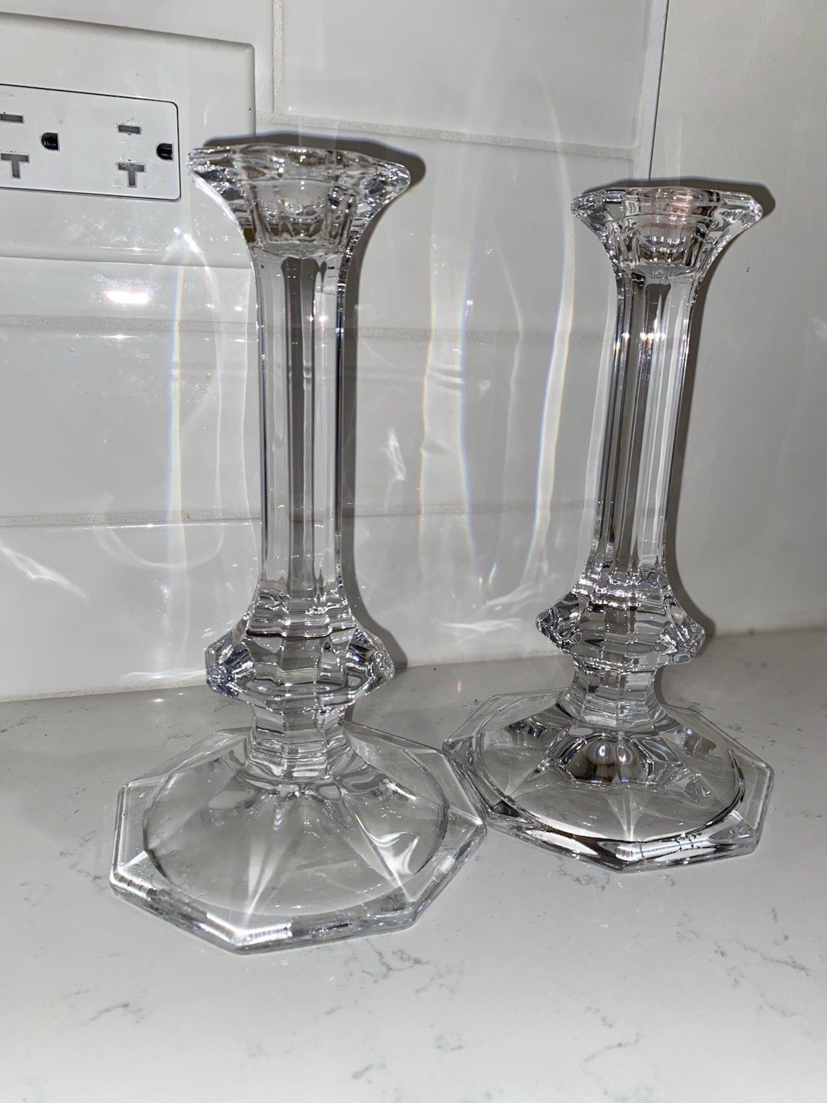 Mid 20th Century Pair of St Lambert Elysee Crystal Candlesticks 8″