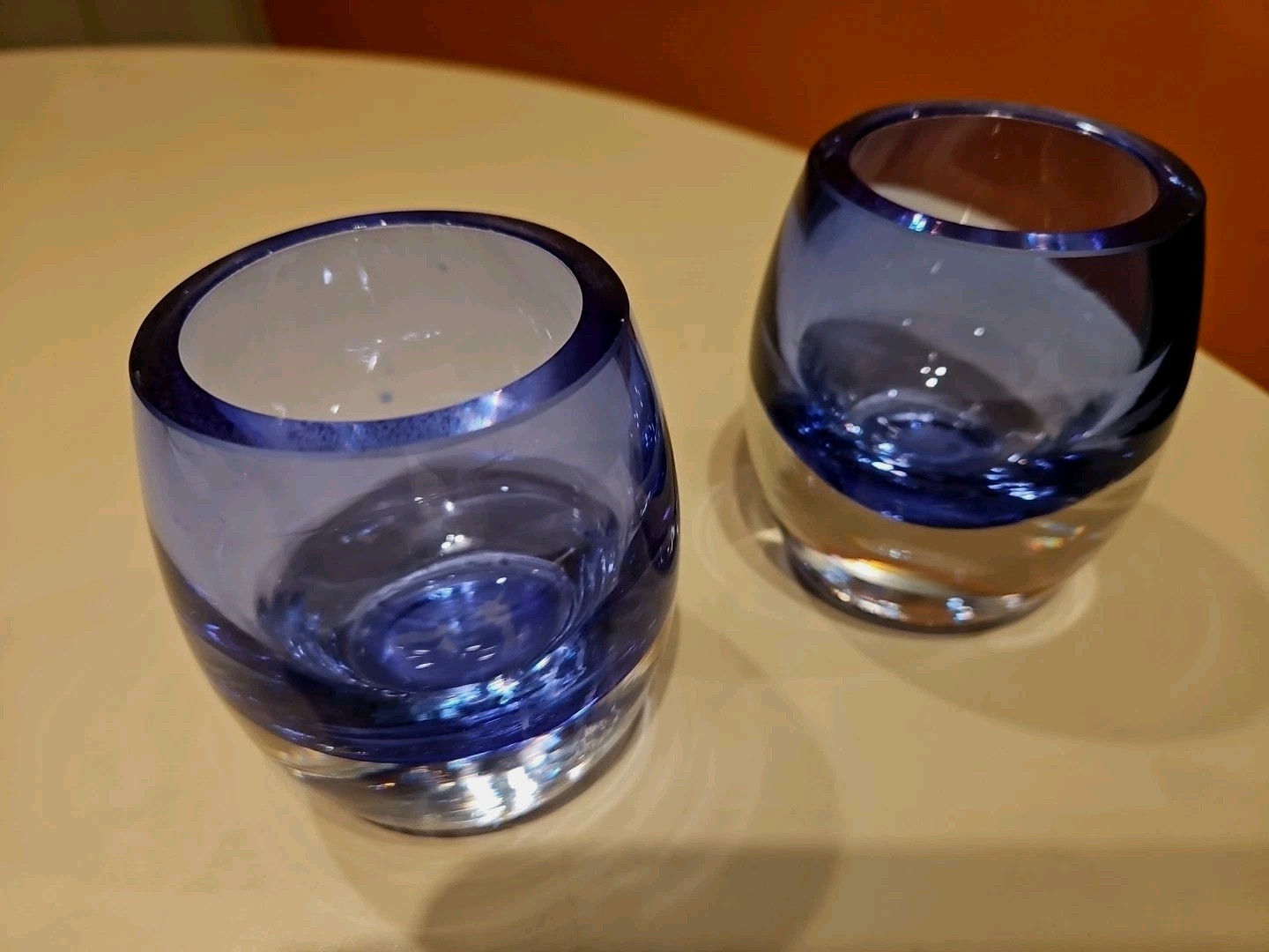 CRATE & BARREL DIVA Set Of 2 Votive Candle Holders Sapphire Blue MADE IN POLAND