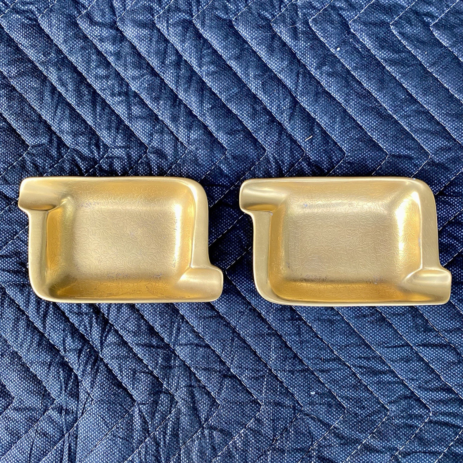 Pair of Vintage Pickard Fine China “Rose and Daisy” Etched Gilt Ashtrays