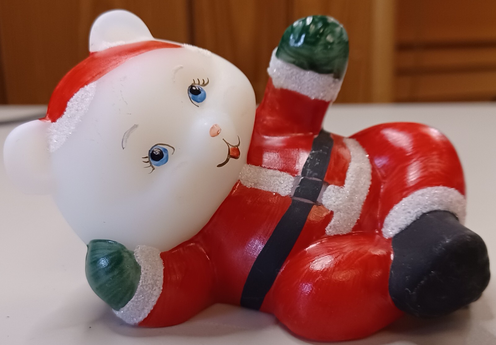 1989 Fenton Glass Signed Hand Painted Happy Santa Bear Reclining Figurine Wagner
