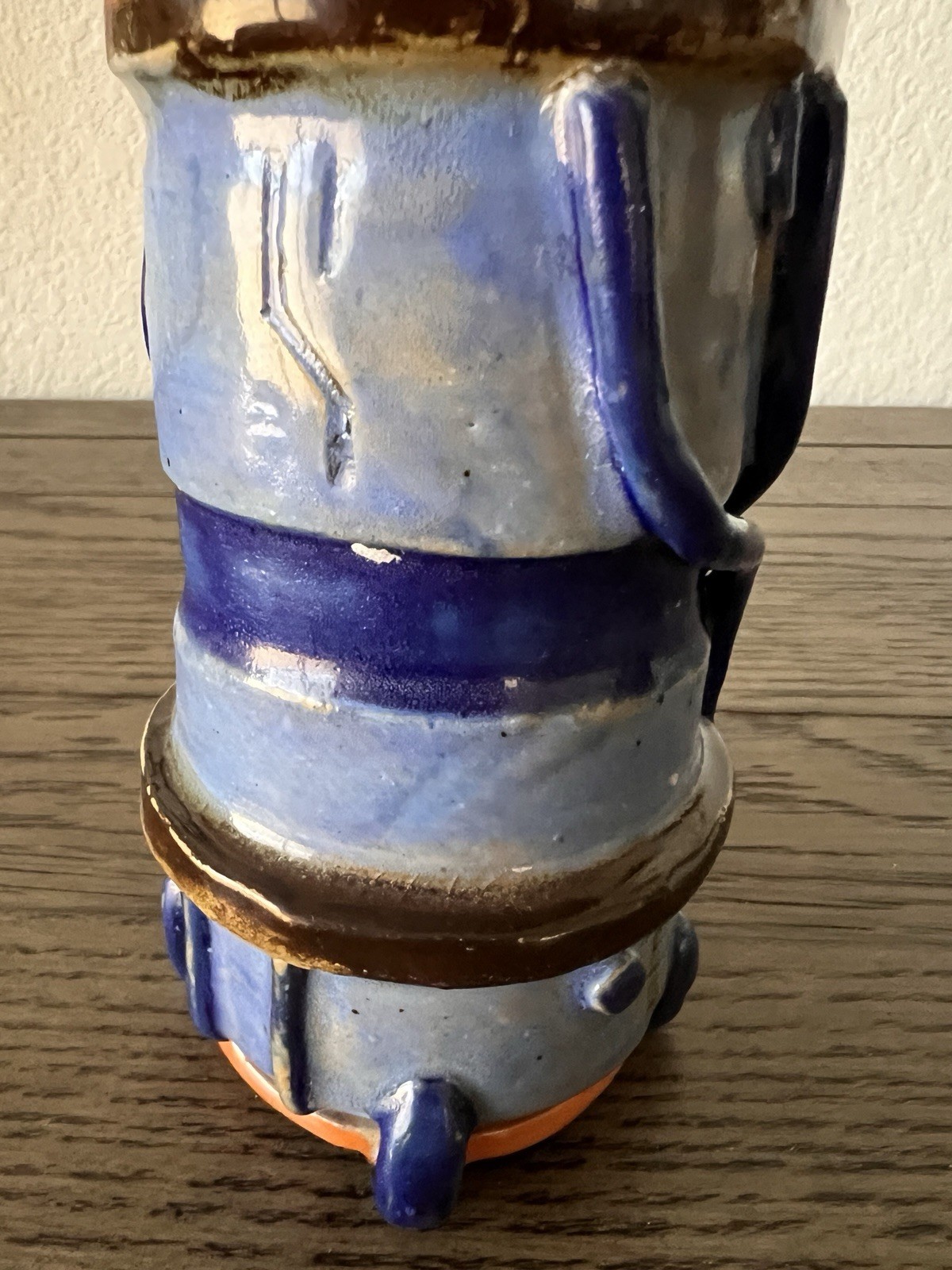 Studio Pottery Artist Signed Steampunk Industrial Abstract Design Vase Cup 5.75″