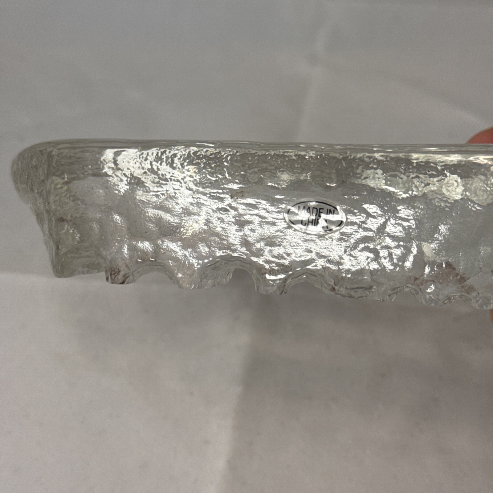 Clear Etched Art Glass Elephant Trunk Up Paper Weight 2.3lbs 5 7/8”x 4 7/8”x1”