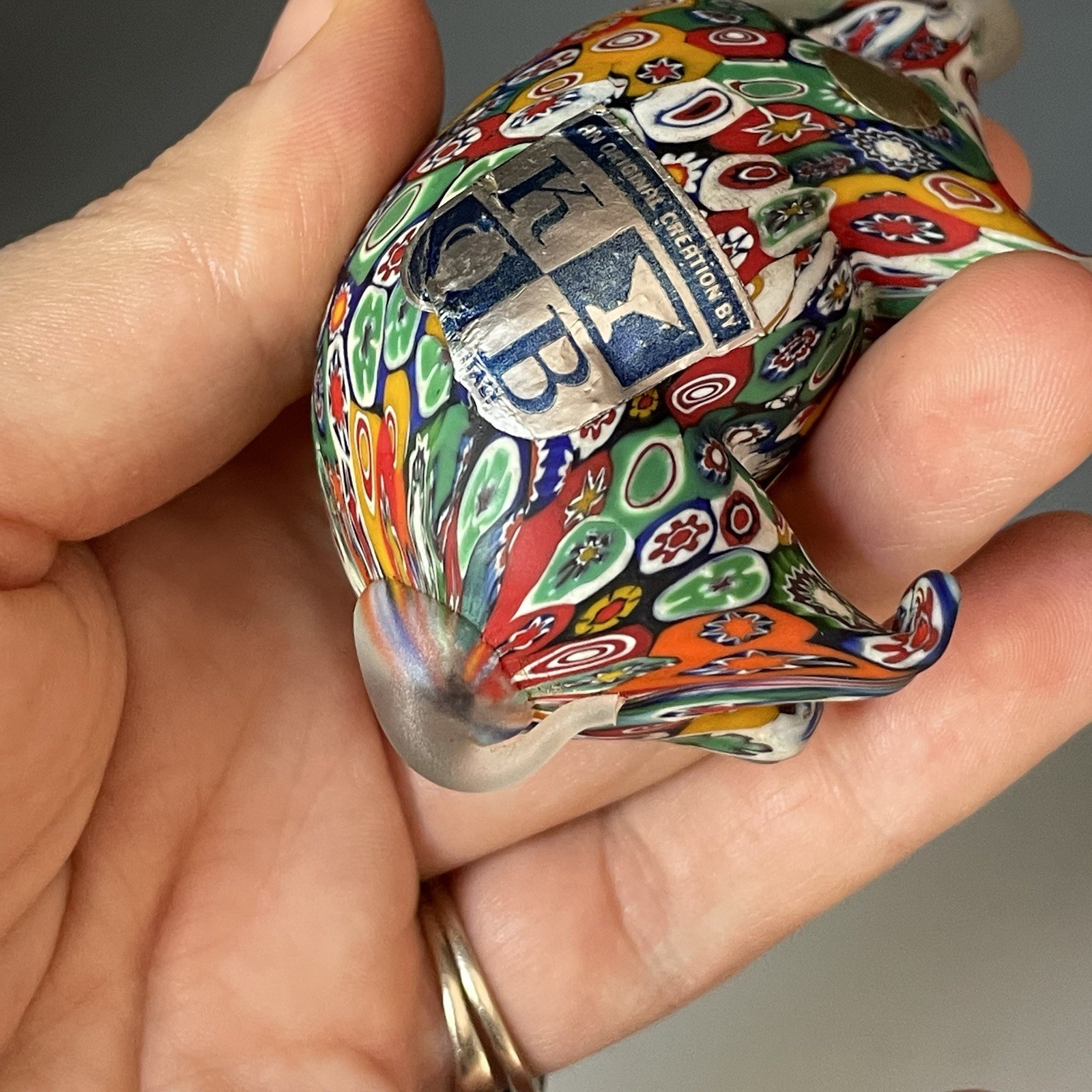 Mid-Century Retro Vintage Murano Glass Millefiori Pig Figural Animal Figurine