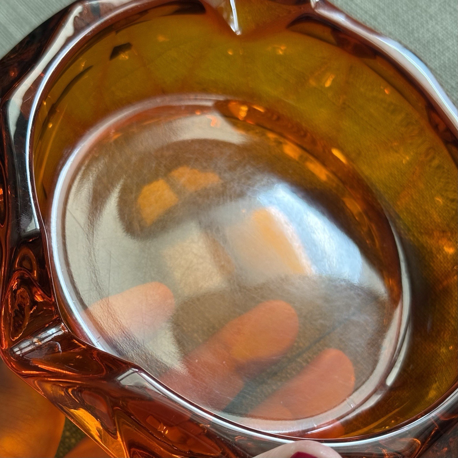 VTG Viking Glass Diamond Point Ashtray 6.5” In Persimmon Orange – MCM Art Glass