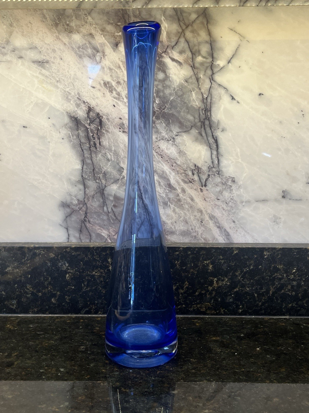 Vintage Cobalt Blue Hand Blown Stretch Glass Vase Vessel 14.5”H