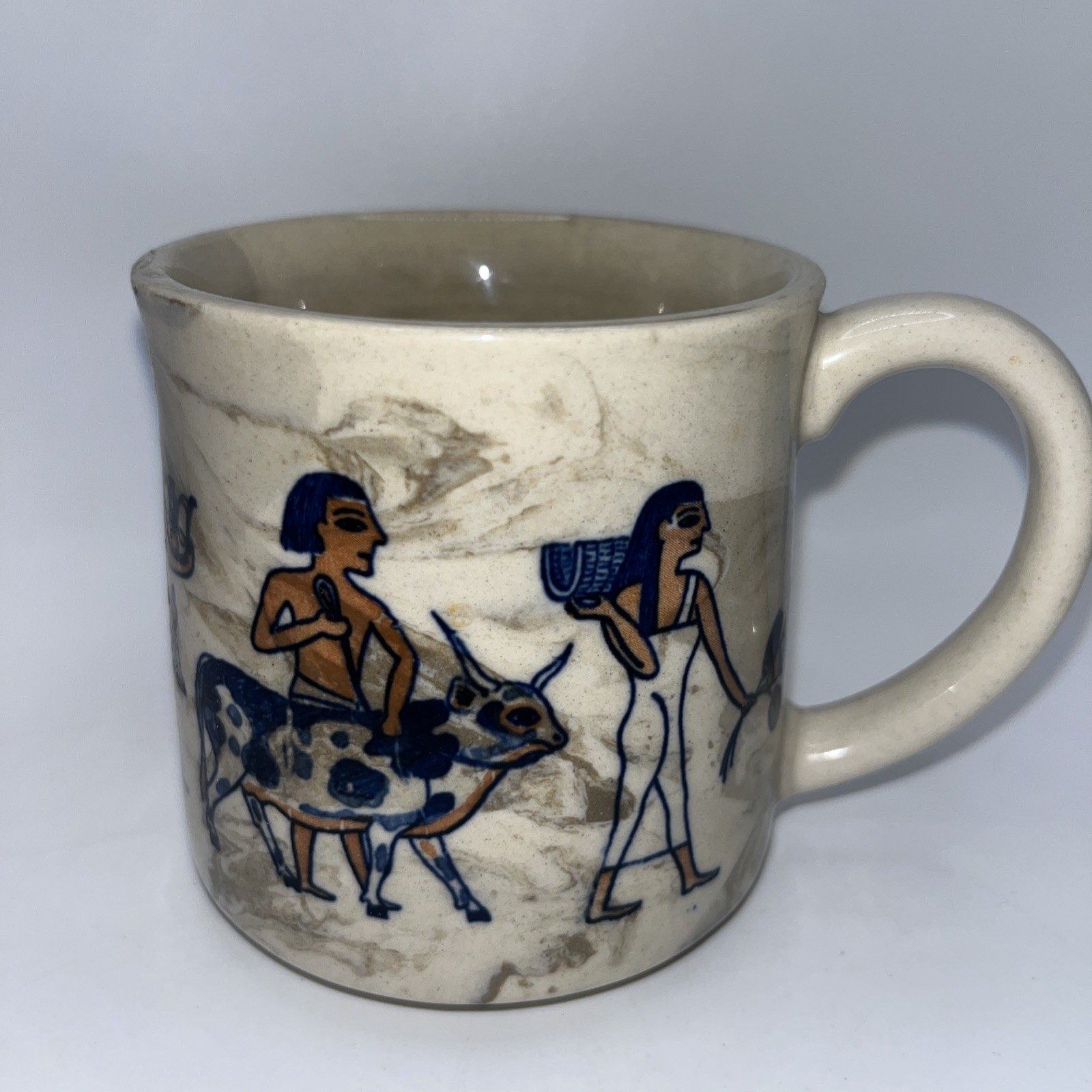 VTG Egyptian Hieroglyphs Mug Planter Succulent Cactus Art Pot As Is Decor AS IS