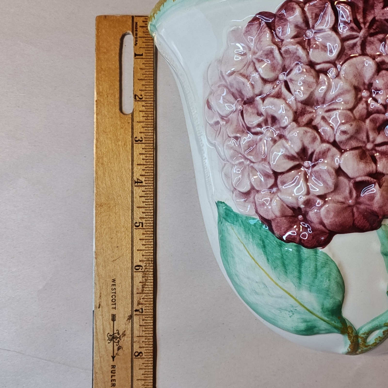 Italian Pottery Wall Sconce Planter Vase Hydrangea Pink White Hand Painted Ceram