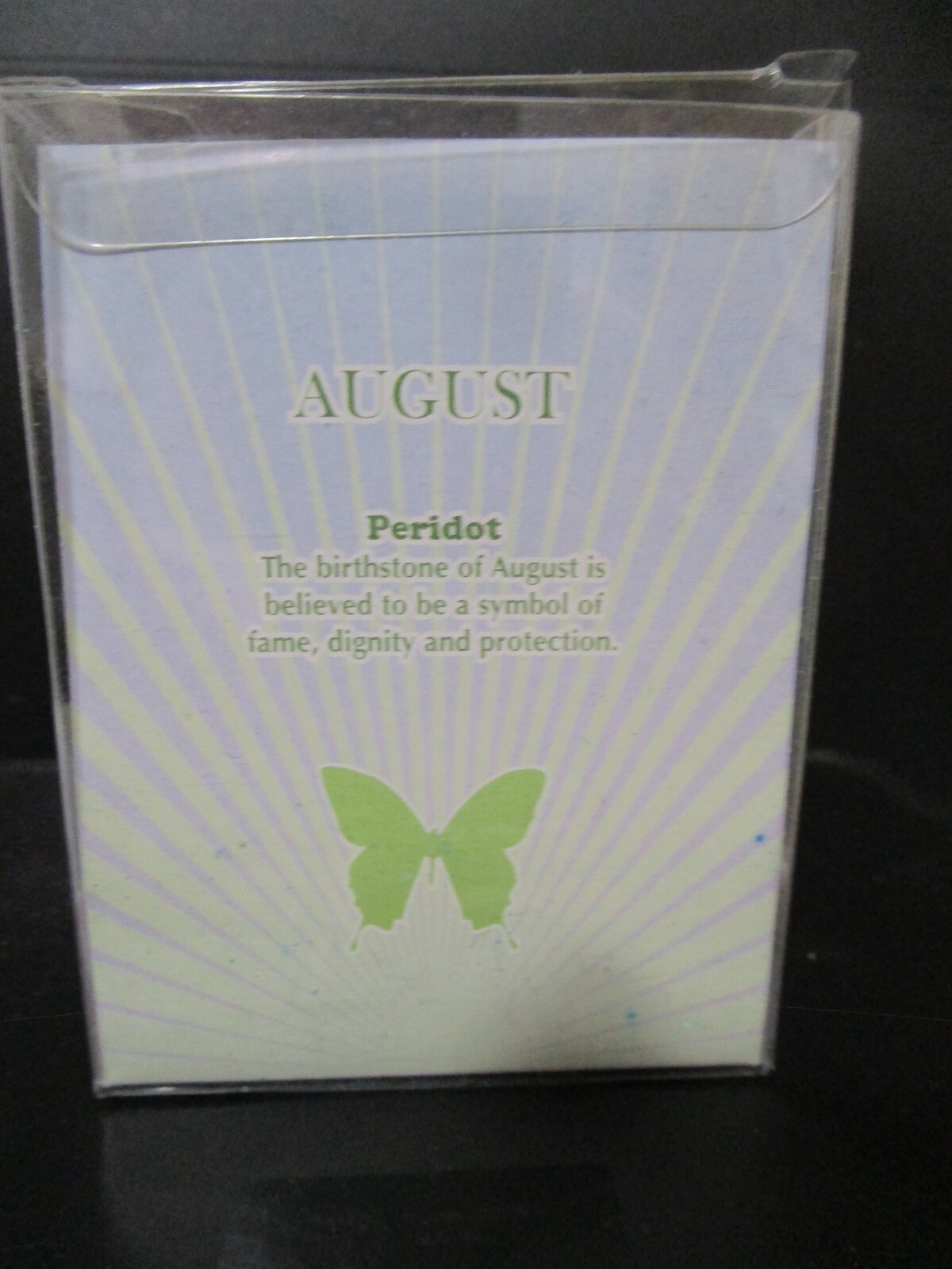 Novelty Inc. Blown Glass, H.F. Birthday Butterfly, PERIDOT, on Mirror Base