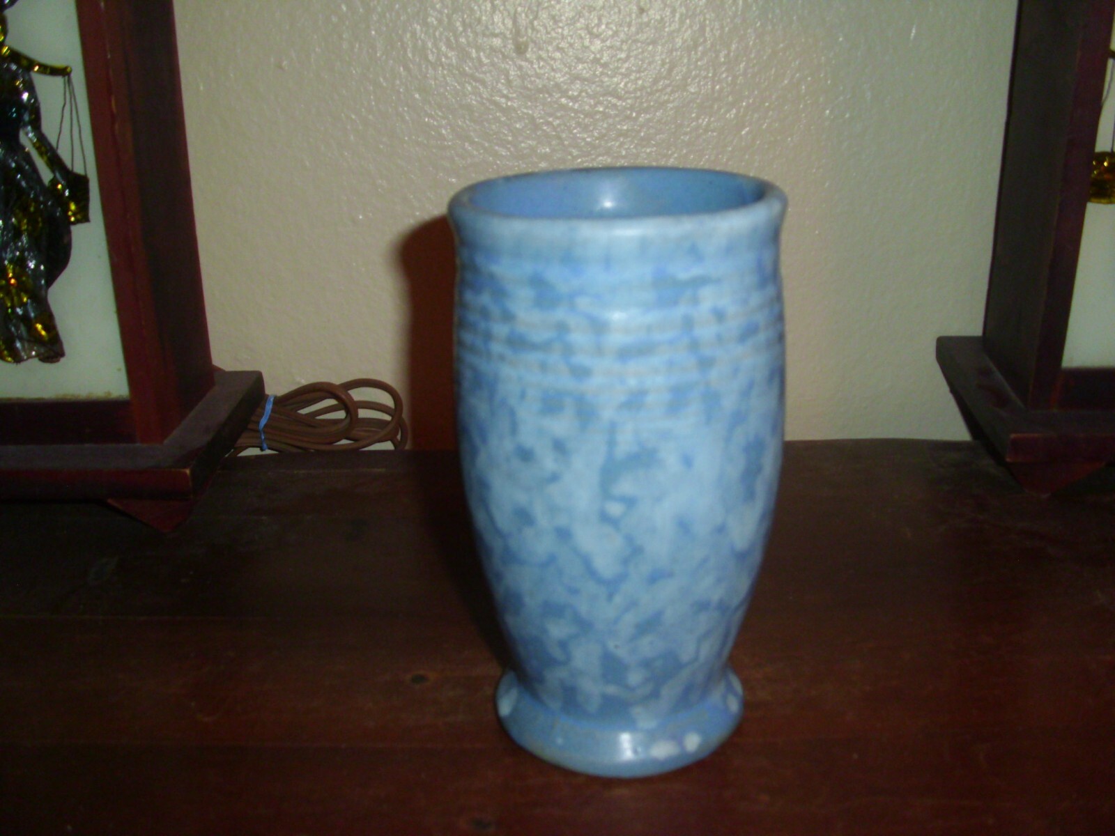 Vintage Brush McCoy Pottery Blue Art Vellum 6 1/8″ Vase